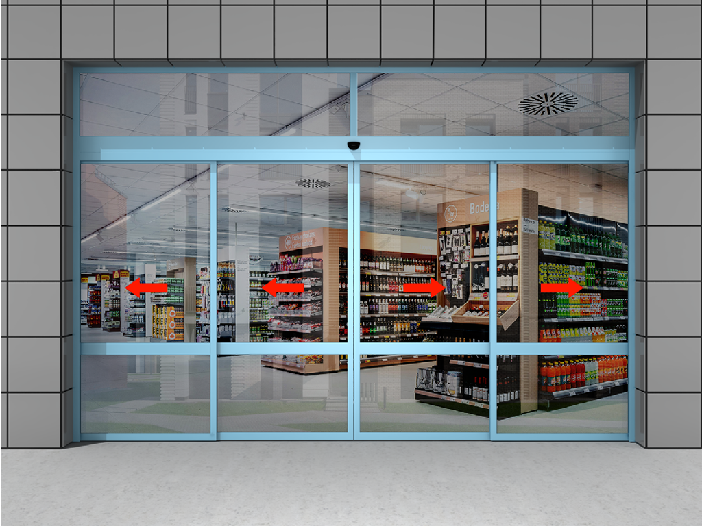 Телескопическая дверь двусторонняя с фрамугой.